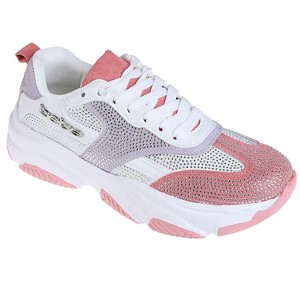 bebe Women's Fashion Platform Lace-Up Shoes - Chunky Sneakers with Mesh & Rhinestone Accents - 1 of 4