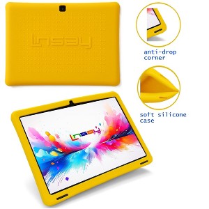 LINSAY 10.1"Octa Core  256GB Storage Android 15 Tablet with Yellow Kids Defender Case - 1 of 4