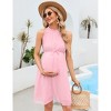 Women's Maternity Halter Neck Dress Casual Summer Ruffle High Waisted Sleeveless Midi Dress For Photoshoot Baby Shower - 2 of 4