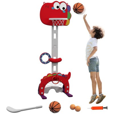 VisioGear Basketball Hoop, Basketball Goal with Soccer, Golf, Ring Toss for Toddler Sports Activity Center, for Boys Girls, Red, 18.1"*20.10"*59.8"