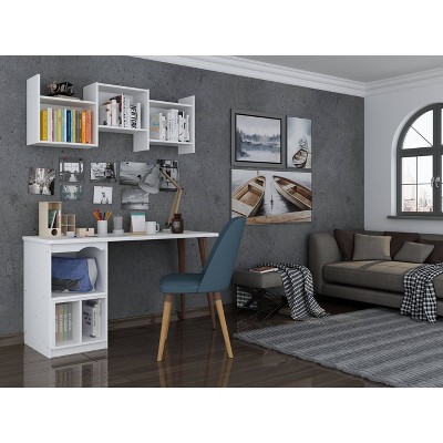 Hampton 53.54" White Wood Home Office Desk with Shelves