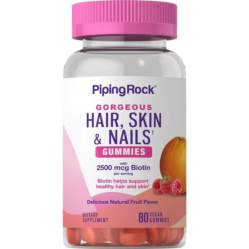 Piping Rock Hair Skin and Nails Vitamins | 80 Gummies | Natural Fruit Flavor, 1 of 2