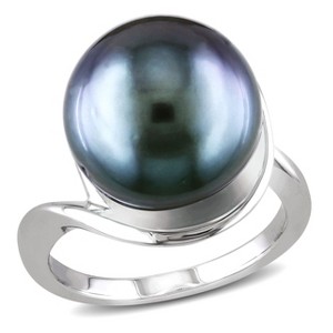 EVERLY JEWELRY | Sterling Silver 11.5-12 MM Black Tahitian Pearl Swirl Ring - 1 of 3