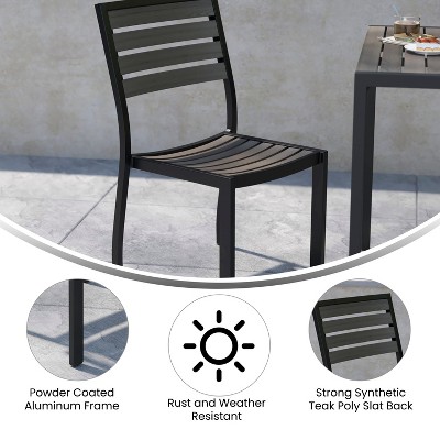 Gray Faux Teak and Aluminum Outdoor Patio Chairs, Set of 2