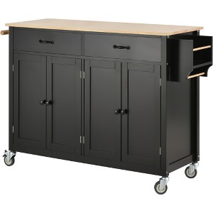 OUTSUPPLY Kitchen Island Cart with Locking Wheels, 4 Door Cabinet and Two Drawers, Spice Rack, Towel Rack - 1 of 4