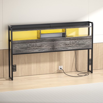 Aheaplus Storage Headboard with Led Lights & Charging Station