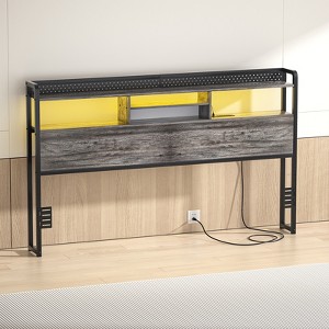 Aheaplus Storage Headboard with Led Lights & Charging Station - 1 of 4