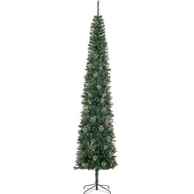 Racxily 9.5ft Slim Pencil Christmas Tree, Realistic Branches with Pine Cones & Metal Base