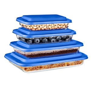 SereneLife Rectangular Glass Bakeware Set - 4 Sets of High Borosilicate with PE Lid, Heat-Resistant, Blue - 1 of 4
