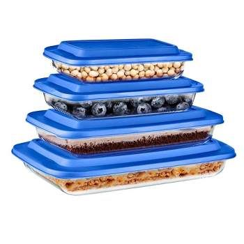 SereneLife Rectangular Glass Bakeware Set - 4 Sets of High Borosilicate with PE Lid, Heat-Resistant, Blue