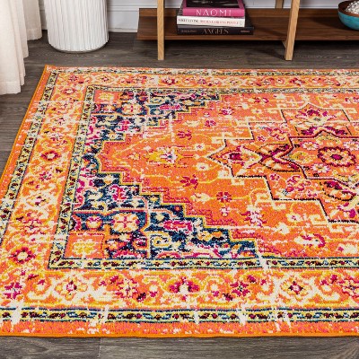 Brooklyn Orange and Blue Synthetic Medallion 8' x 10' Area Rug