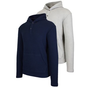 Blue Ice Men's  Loose Fit Waffle Knit Thermal Henley Pullover Hoodie -2 Pack - 1 of 4