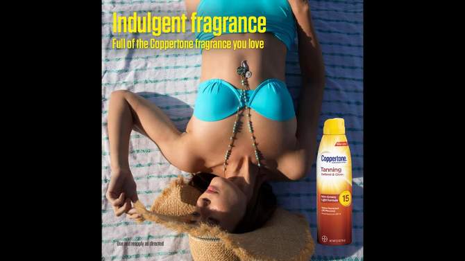 Coppertone Tanning Sunscreen Spray - Water Resistant Spray Sunscreen - SPF 15 - 5.5oz, 2 of 15, play video