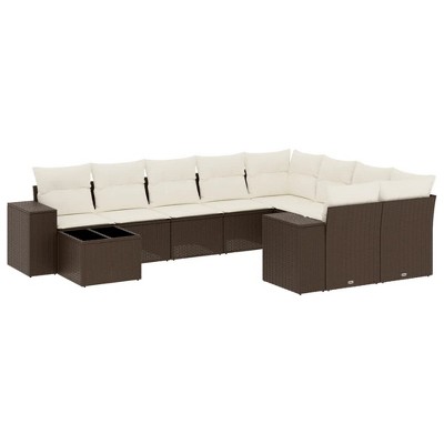 vidaXL 10 Piece Patio Sofa Set with Cushions - Brown and Cream