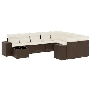 vidaXL 10 Piece Patio Sofa Set with Cushions - Brown and Cream - 1 of 4
