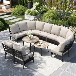 Captiva Designs 12pc Outdoor Half-Moon Sectional Patio Conversation Sets with 2 Round Table for Garden, Poolside, Balcony, Backyard - 1 of 4