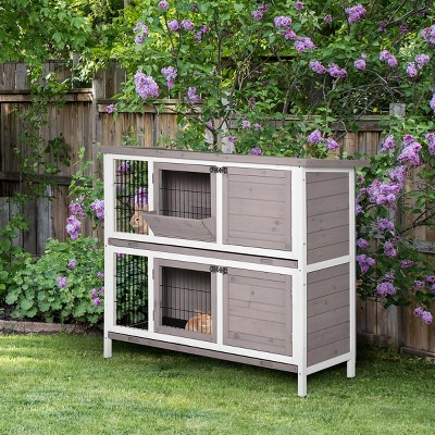 2 Tier Rabbit Hutch for Indoor and Outdoor Use,Weather-Resistant Bunny Cage with Nesting Areas-LAOTIES