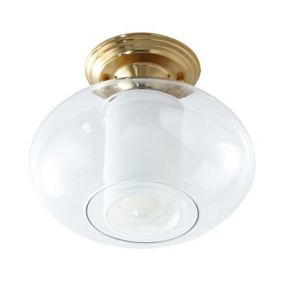 Modern Glass Ceiling Light Fixture, Clear Globe Semi Flush Mount Light with Gold Base for Entryway
