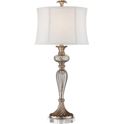 Regency Hill Alyson Traditional Buffet Table Lamp with Round Riser 33 3/4" Tall Tall Mercury Glass Champagne White Shade for Bedroom Living Room Home