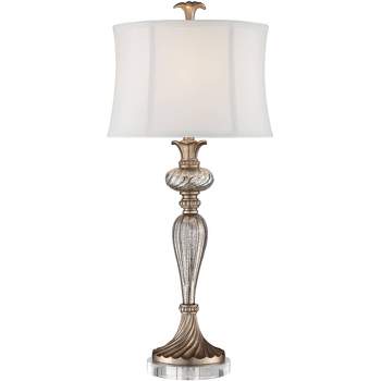 Regency Hill Alyson Traditional Buffet Table Lamp with Round Riser 33 3/4" Tall Tall Mercury Glass Champagne White Shade for Bedroom Living Room Home