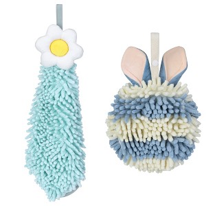 REGALWOVEN 2 Packs Soft Absorbent Flower and Rabbit Shape Decorative Chenille Hand Towel for Bathroom 6" x 15"/7" x 7" - 1 of 4