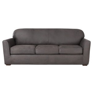 Ultimate Stretch Leather 4pc Sofa Slipcover Antiqued Slate - Sure Fit, Grey