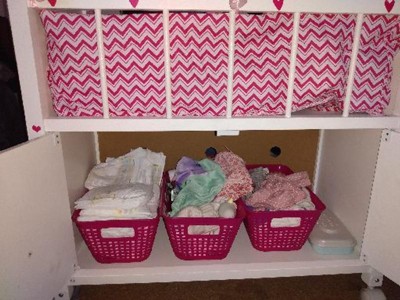 Cabinet Doll Crib with Gingham Bedding and Free Personalization