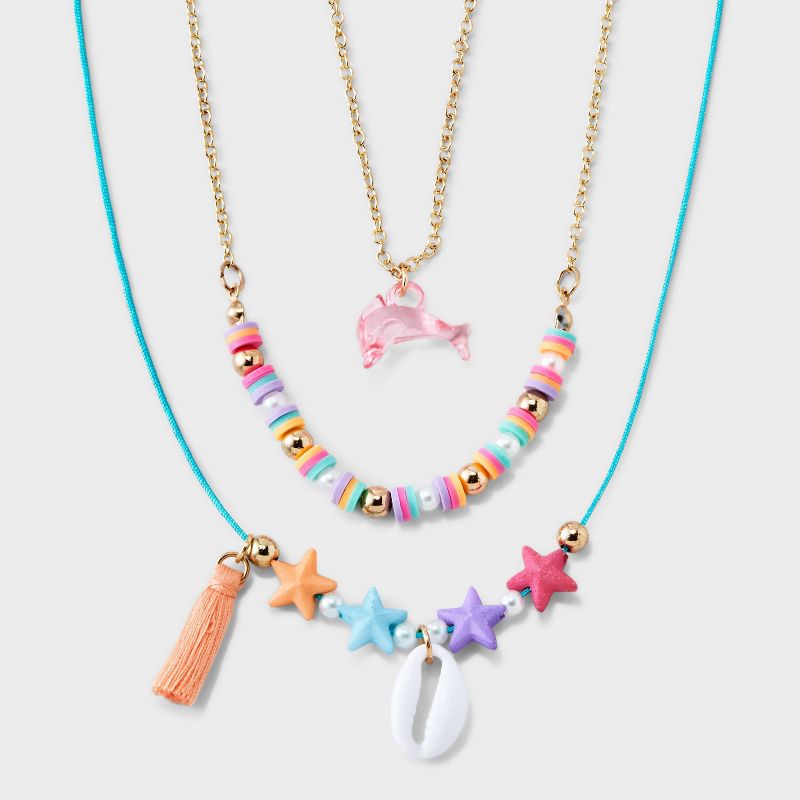 Girls&#39; 3pk Dolphin Shell Necklace Set - Cat &#38; Jack&#8482;, 1 of 5
