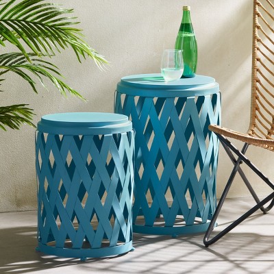 Small Metal Bedside Table,Boho Hollow Side Table,Hexagon Metal Side Table,TV Cabinet Decor Side Table,Iron Accent Tables Set Of 2-Cuddlewood