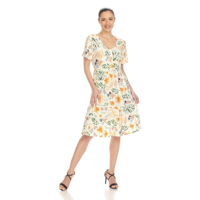 Women's Floral Short Sleeve Knee Length Dress, 6 of 7