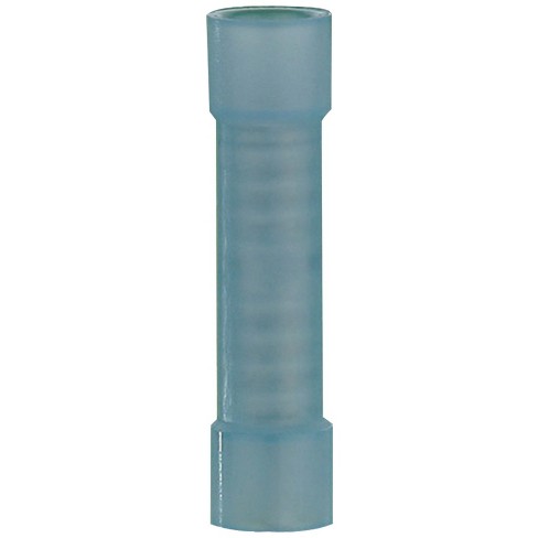 100pc Butt Splice Wire Connectors – 16-14 Gauge, Blue Vinyl Insulated, Brass