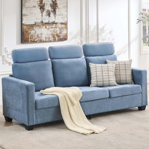 3 Seat Sofa Couch, 89'' Chenille Fabric Upholstered Sofa with Wide Armrest and Removable Headrest, Comfy Couches with Side Storage Pockets - 1 of 4