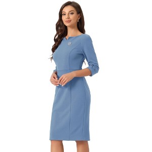 INSPIRE CHIC Women's 3/4 Sleeve Split Neck Wear to Work Business Sheath Dresses - 1 of 4