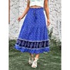 Women's Boho Floral Skirt Casual Drawstring Elastic High Waist Pleated Maxi Skirts Flowy A Line Beach Long Skirt - 4 of 4