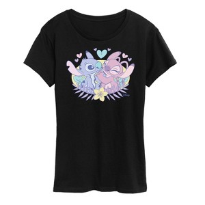 Women's - Lilo and Stitch - Stitch and Angel Flower Short Sleeve Graphic T-Shirt - 1 of 4