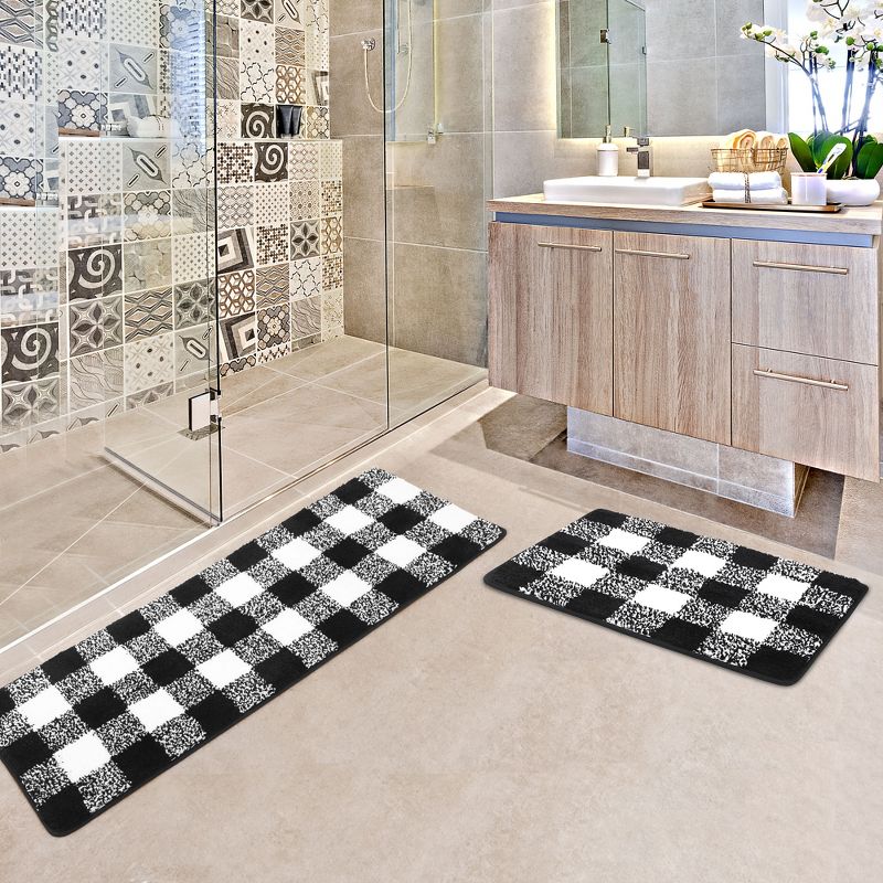 PiccoCasa Microfiber Plaid Bathroom Rugs Extra Soft Fluffy Absorbent Bath Mats for Bathroom, 2 of 6