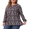 Agnes Orinda Women's Plus Size Keyhole Floral Pleated Long Sleeve Flowy Casual Tunic Blouse - 2 of 4