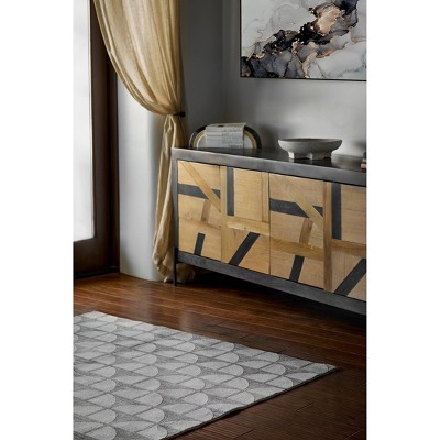 Rectangular Blue Geometric Wool Synthetic Easy Care Rug