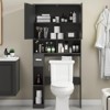 Rattan Over The Toilet Storage Cabinet with 2 Doors & Toilet Paper Holder Stand, Black - 3 of 4