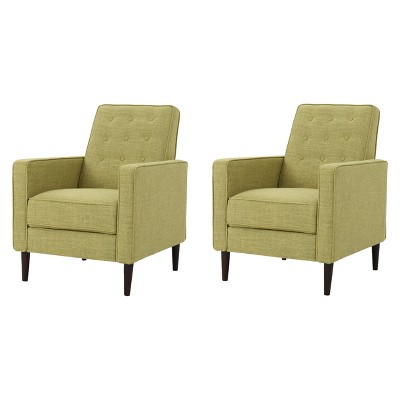 Muted Green Microfiber Mid-Century Modern Recliner Set