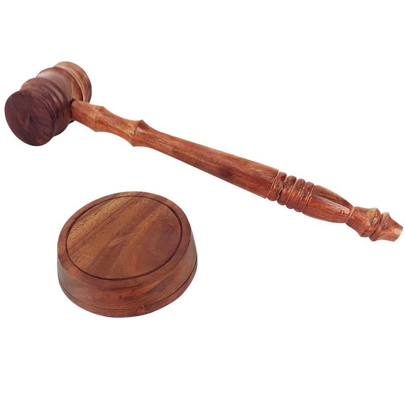 Wooden Decorative Brown Gavel Hammer with Wood Base Block for Lawyers, Judges, and Courts, 1 of 7