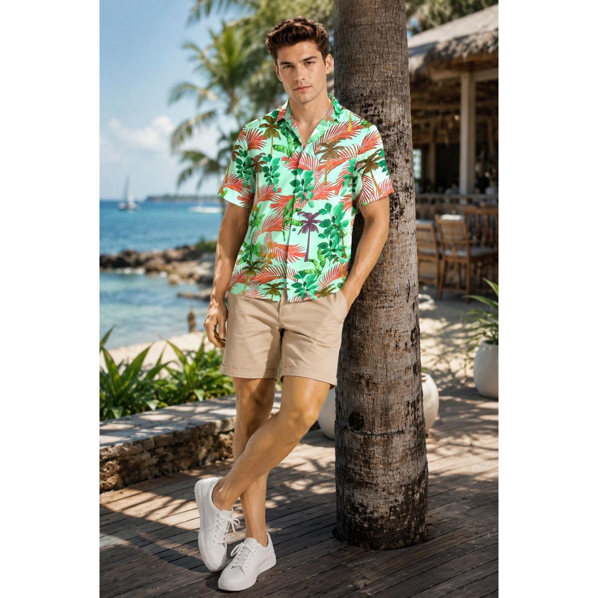 HAPPY BAY Mens Summer Vacation Resortwear Shirt Casual Beach Holiday Cruise Travel Lightweight Fashion Top 3XL Green Leaf - thumbnail 4