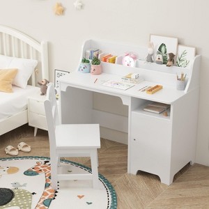 Kids Study Desk with Chair,Wooden Children Study Table, Kids Desk & Chair Sets with Hutch and Storage Cabinet for 3-12 Year Old - 1 of 4