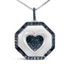 Haus of Brilliance Silver 5/8 Cttw Blue Diamond Mirror Plate with Heart and Halo Pendant Necklace - 2 of 4