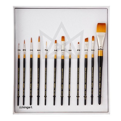 KINGART Original Gold Series Premium Golden Taklon Multimedia Artist Brushes, Gift Box, Set of 12