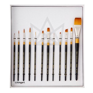 KINGART Original Gold Series Premium Golden Taklon Multimedia Artist Brushes, Gift Box, Set of 12 - 1 of 4