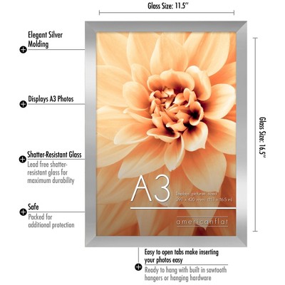 Silver A3 Wall Frame with Shatter-Resistant Glass
