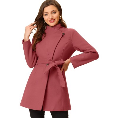 INSPIRE CHIC Women's Classic Stand Collar Long Sleeve Winter Belted Long Coat