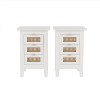 HDZNVF Wooden Nightstands Set of 2 with Rattan Woven Surfaces and Three Drawers, White - 3 of 4