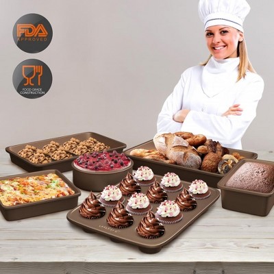 NutriChef 6-Piece Gold Nonstick Carbon Steel Bakeware Set